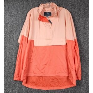 Lauren James Windbreaker Women XL Peach Coral Colorblock Hooded Anorak Jacket